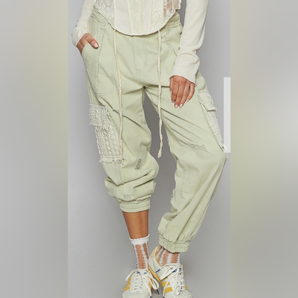 Pol Women's Pistachio Colored Cargo Jogger Pants